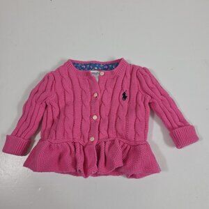 Ralph Lauren Girl's Cardigan Infant Sweater 3 months ruffle pink